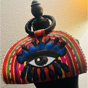 Handmade bags, palm material with sequin patches